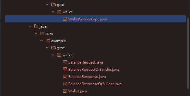 The gRPC files generated after compiling protobuf